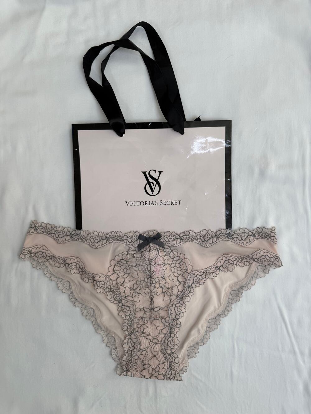 NWT Victoria’s Secret Vintage Dream Angel Lace Satin Sheer Cheekini Panty Tan XS